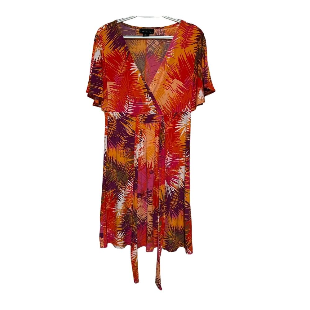 Attention Women's Tropical Orange Yellow Purple Dress Ties in Back Size‎ M